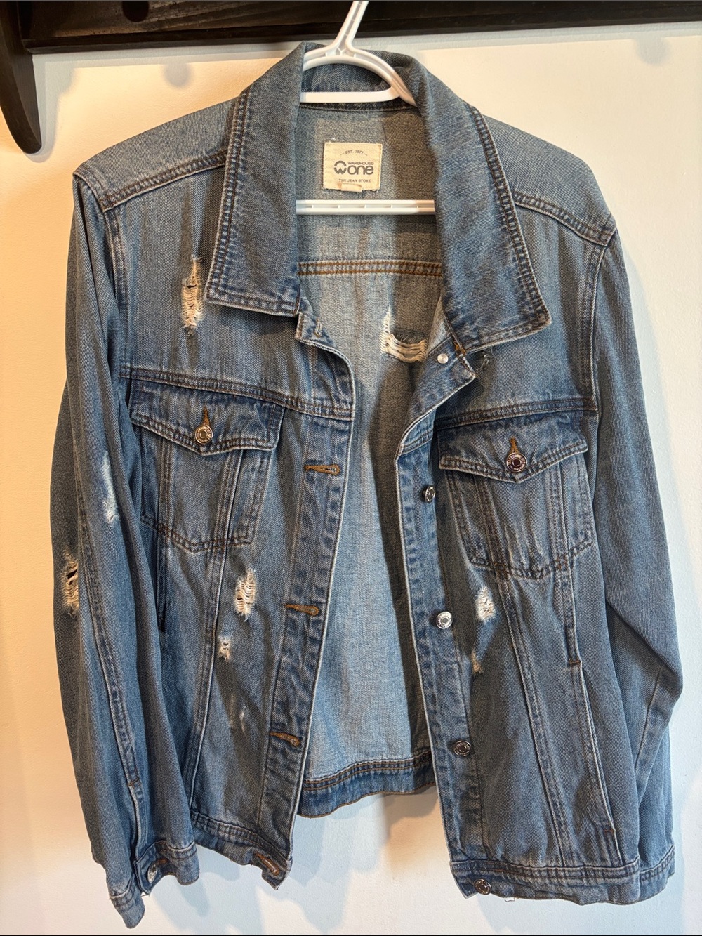 W One Distressed Light Blue Denim Jacket - Women's